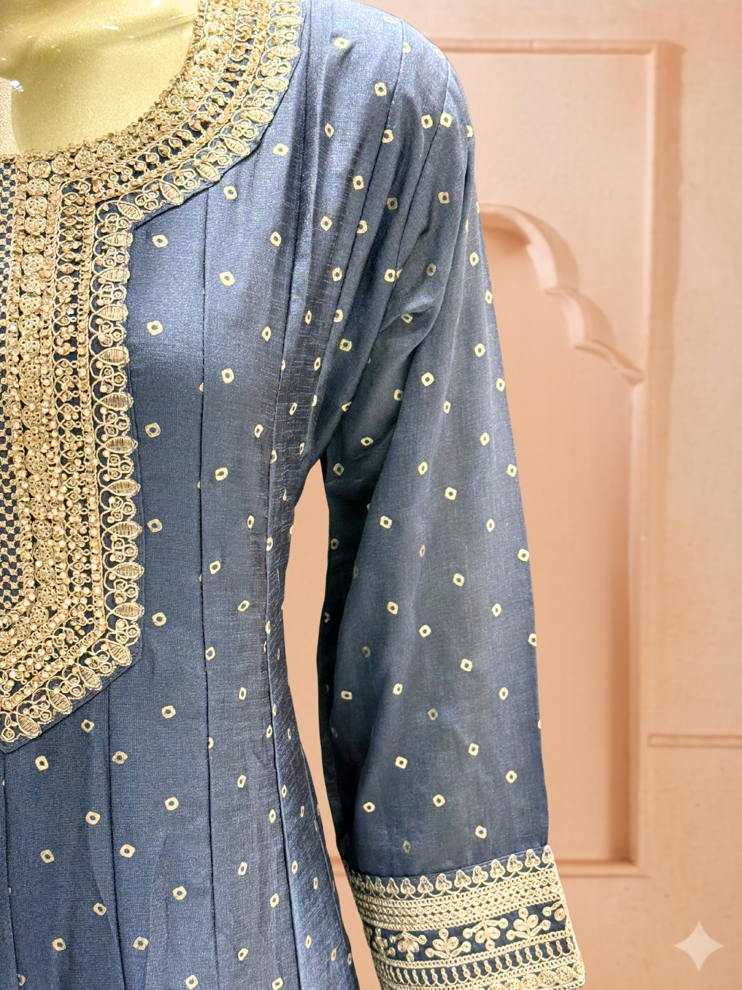 Silk Bandhani Zari Embroidered Anarkali with Banarasi Dupatta