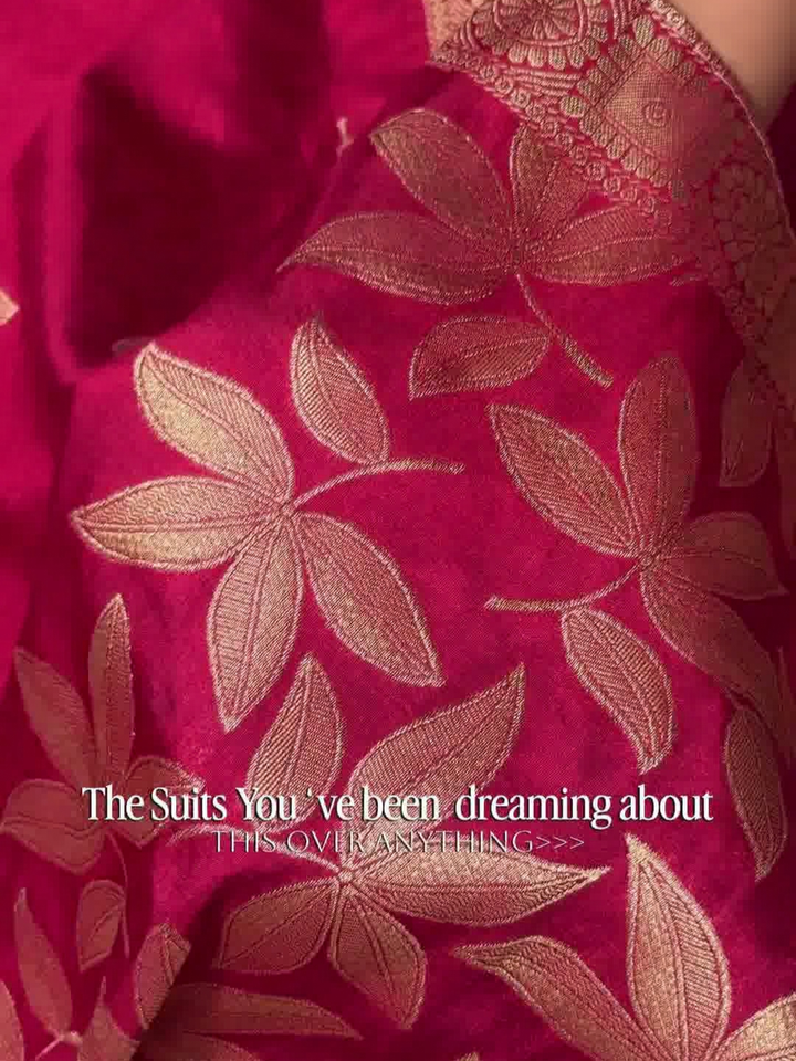 Banarasi Silk Dress Material Fabric Magenta