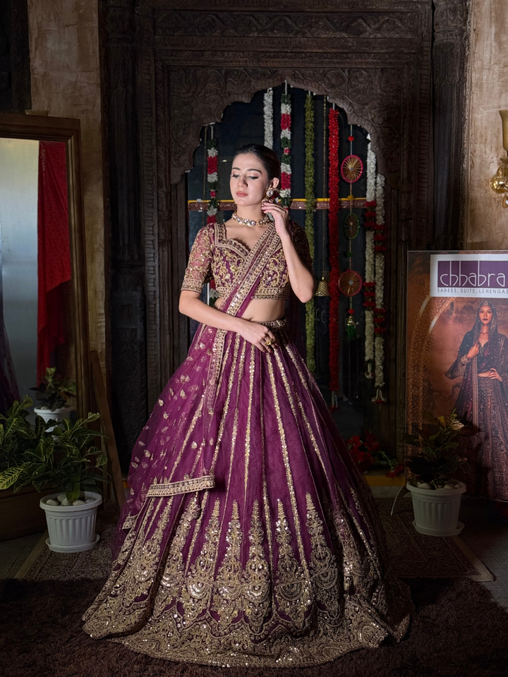 Silk Heavy Zari & Sequin Embroidered Floral Booti Lehenga Choli with Net Dupatta