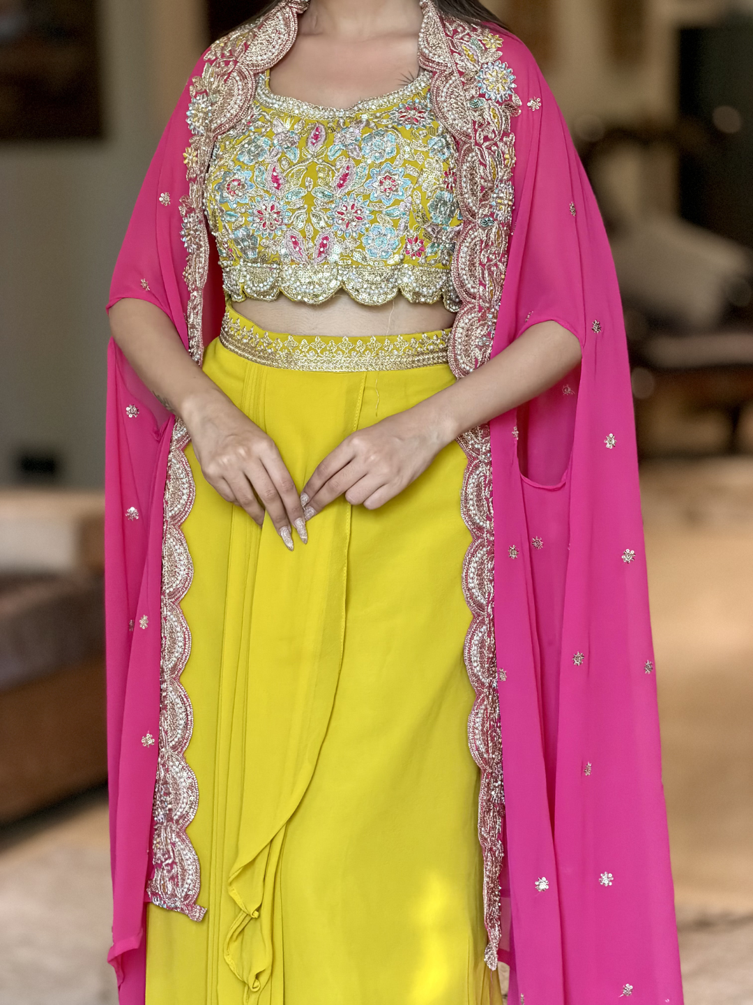 Silk Heavy Zari & Sequin Embroidered Crop Top with Dhoti