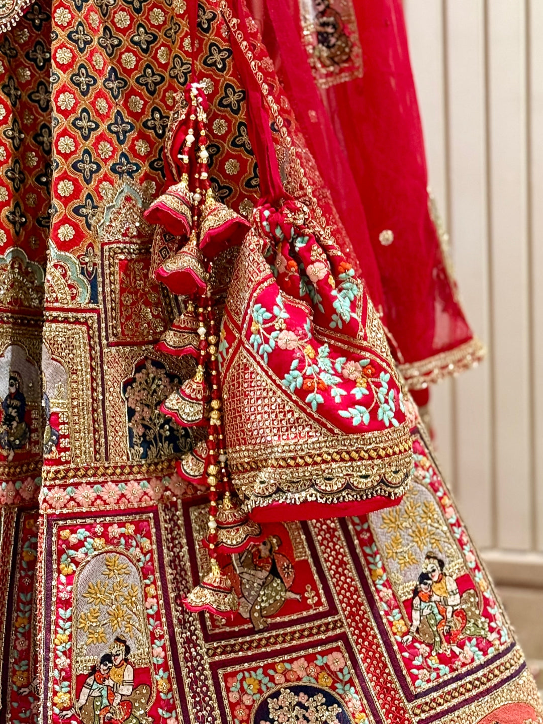 heritage-themed embroidery lehenga choli embellished blouse and a Sequins and Zari work dupatta