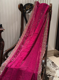 Magenta Shimmer Tissue Saree with Heavy Gold Sequin Circular Embroidered Scallop Border