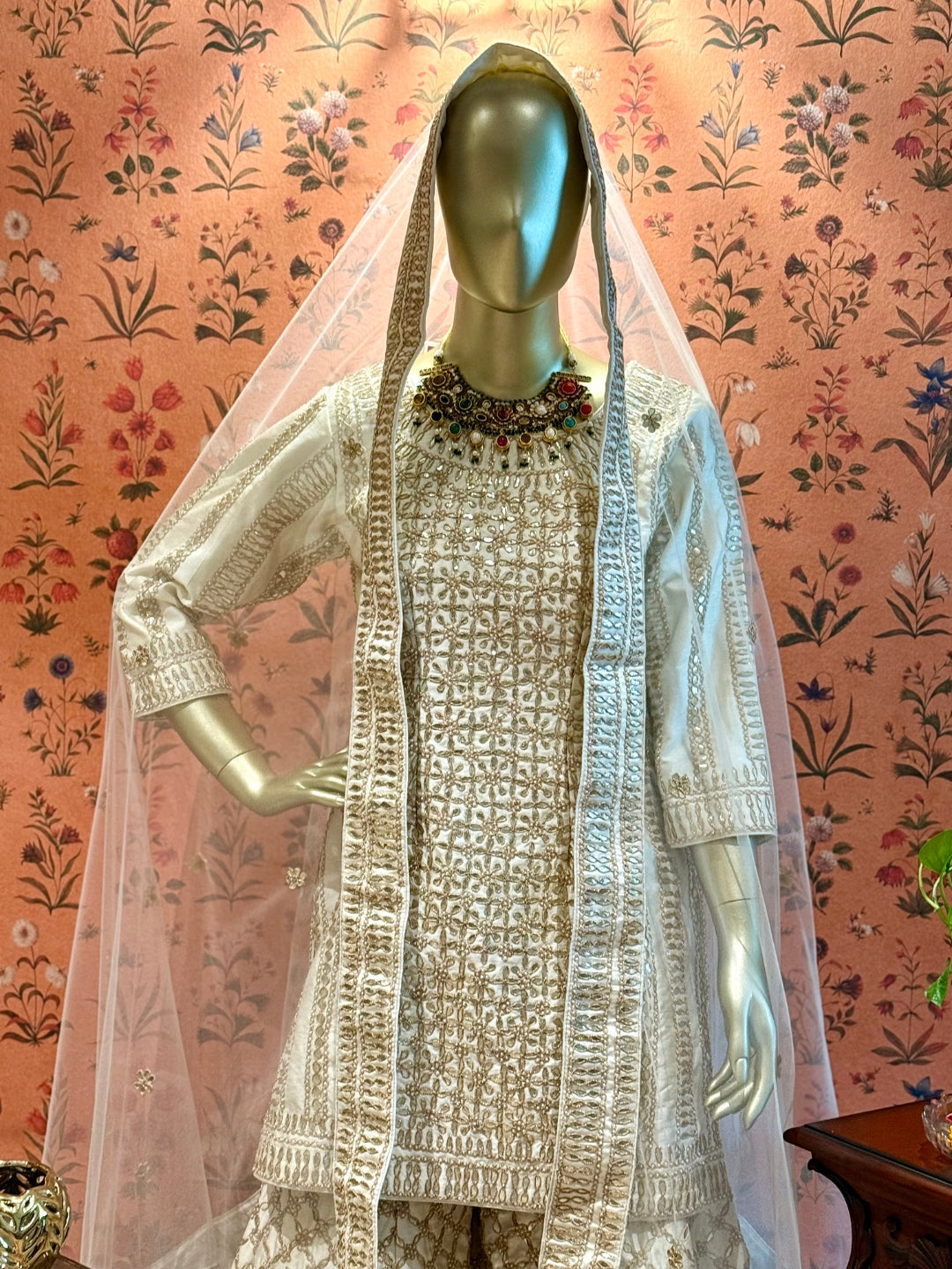 Floral Heavy Zari Embroidered Sharara Suit Set with Dupatta