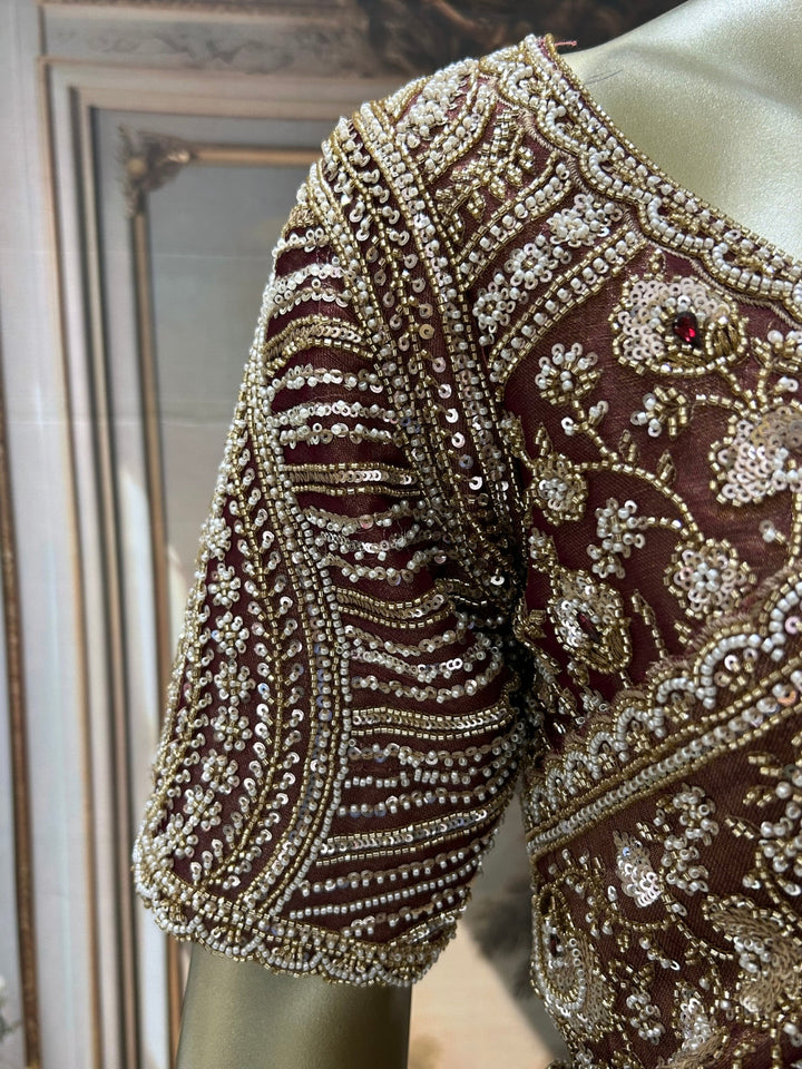 Heavy Sequin & Bead Embroidered Net Saree with Floral Jaal and Scalloped Border