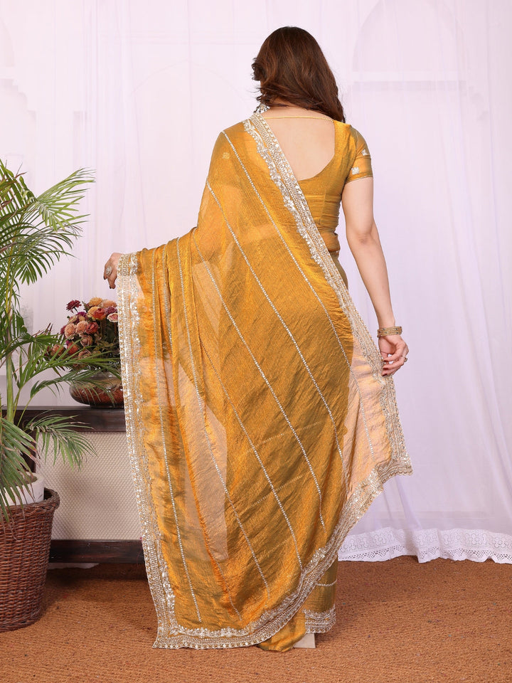 Shimmer Saree with Diagonal Sequin Lines & Heavy Stone Embroidered Border