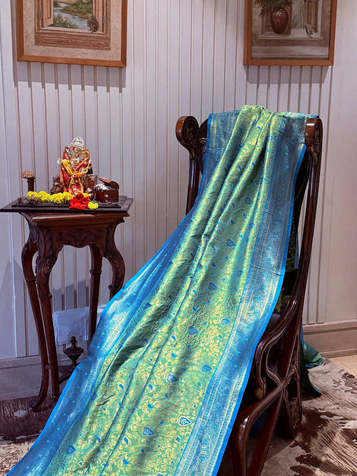 Banarasi Art Silk Saree with Gold Zari Floral Jaals & Wide Brocade Border