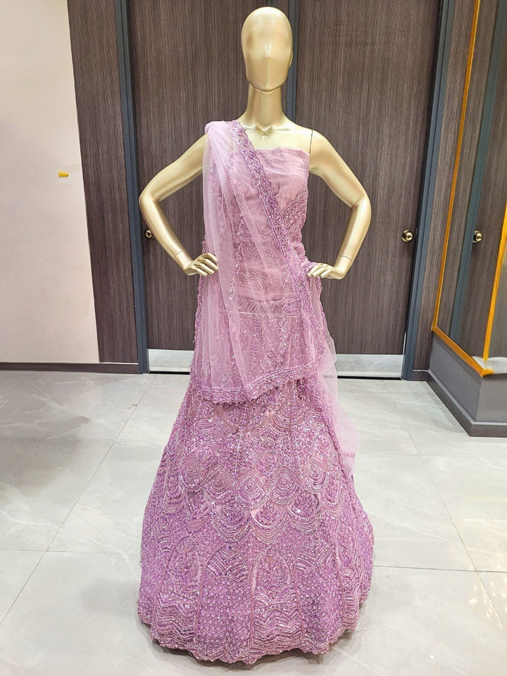 Sequins & Beads Embroidered Net Lehenga with Dupatta & unstitched Blouse