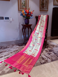 Banarasi Art Silk Saree with Paisley Motifs & Broad Woven Brocade Border