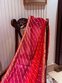 Bandhej Saree with Mirror Embroidery and Sequin Work Broad Decorative Border