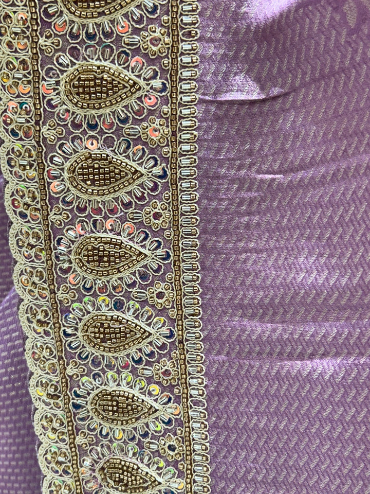 Jacquard Saree with Bead, Sequin Floral Embroidered Border & Blouse Fabric