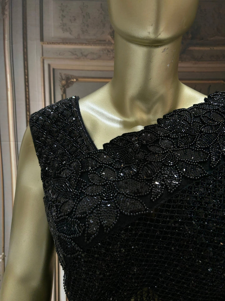 Heavy Bead & Sequin Embroidered Net Saree with Floral Border and Designer Blouse