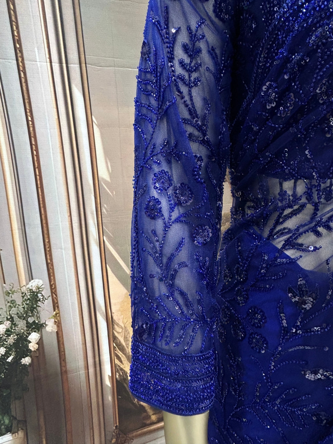 Heavy Sequin Embroidered Net Saree with Floral Border and Blouse