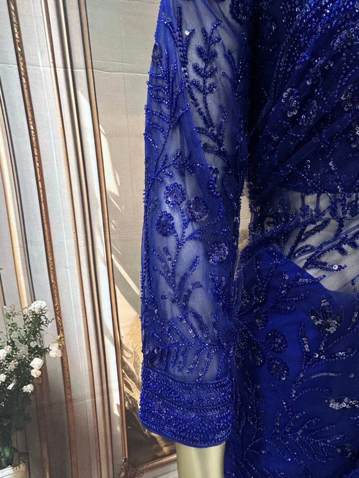 Heavy Sequin Embroidered Net Saree with Floral Border and Blouse