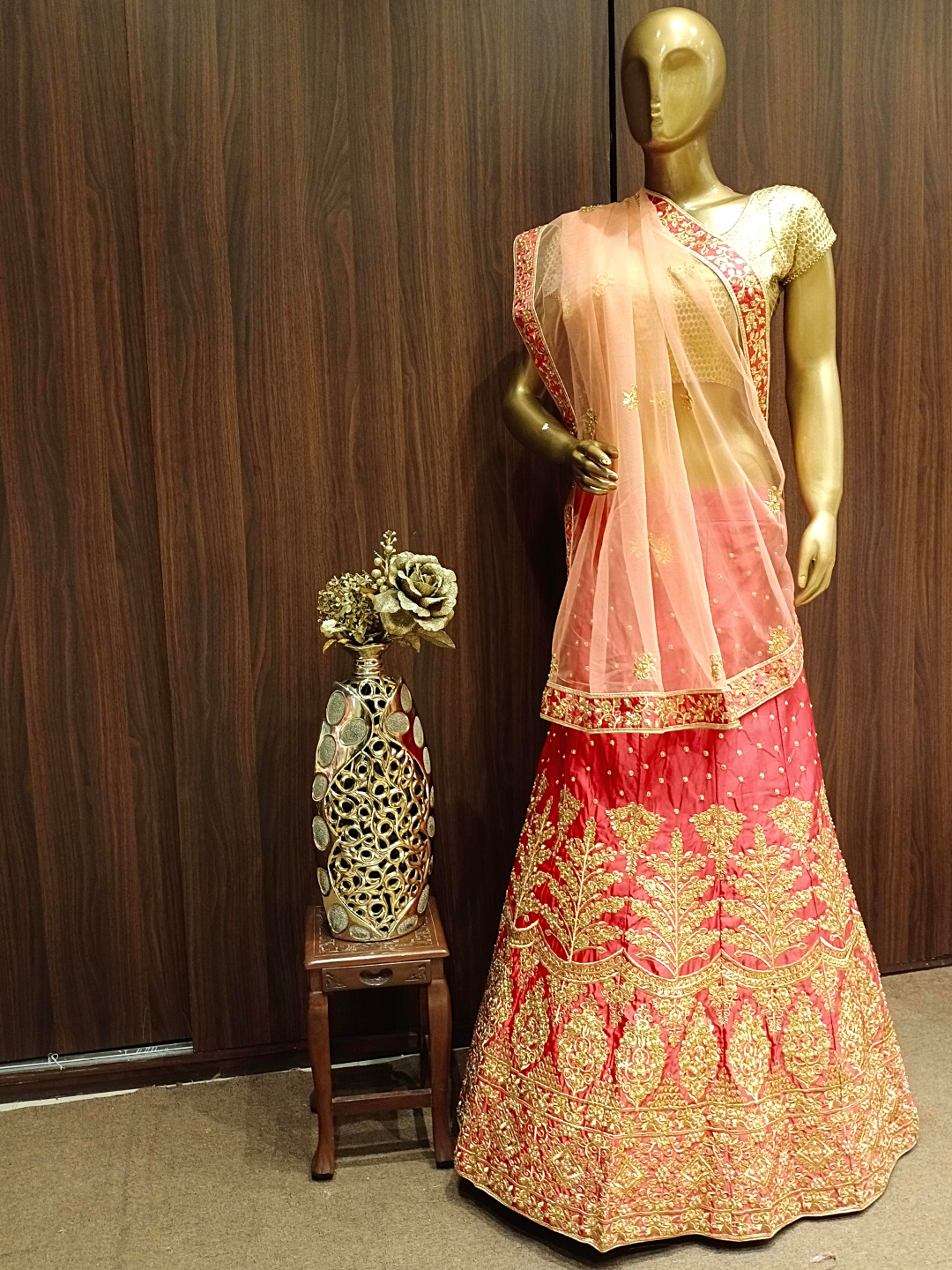 Embellished Semi-stitched Kalidar Lehenga with Gold Zari Embroidery