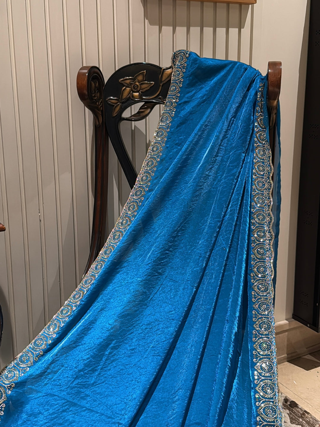 Shimmer Georgette Saree with Intricate Silver-Blue Sequin Embroidered Border