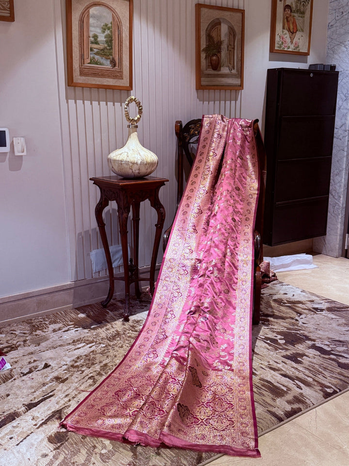 Banarasi Art Silk Saree with Gold Zari Floral Jaal & Dual Pattern Brocade Border