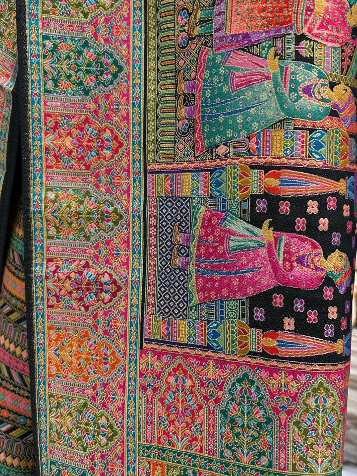 Black Banarasi Silk Saree with Multicolour Royal Procession Pallu & Temple Border