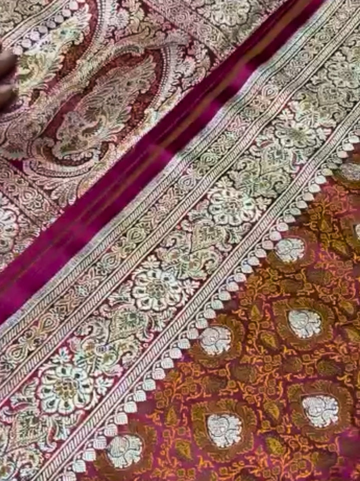 Pure Banarasi Satan Silk Saree in Magenta Pink with Zari Floral Buta and Meenakari Work