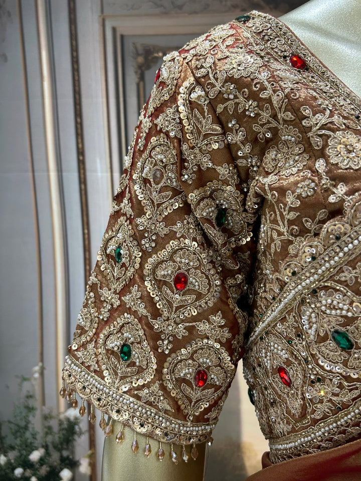 Silk Saree with Heavy Zardozi, Sequin & Stone Embroidered Border and Blouse
