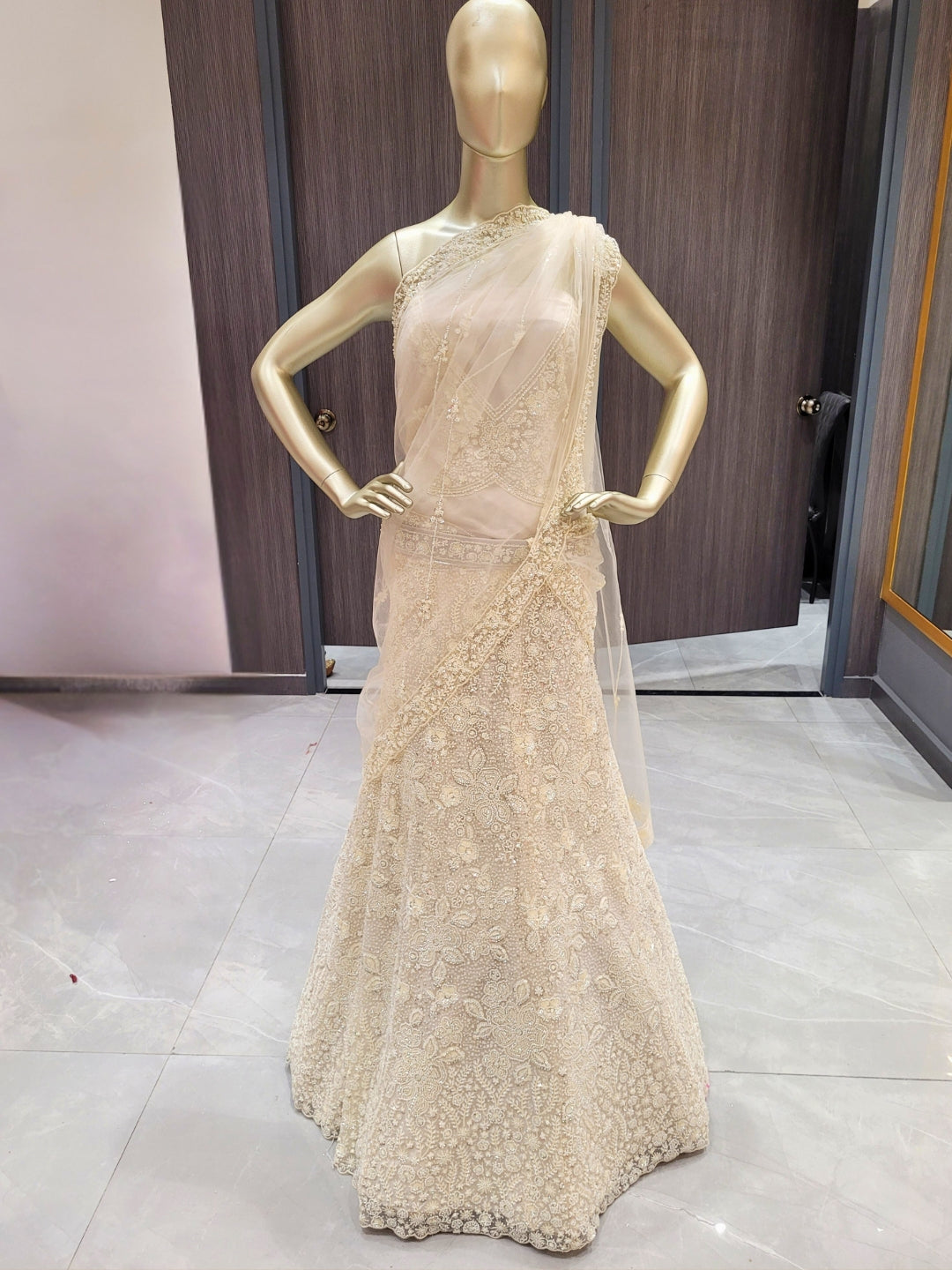 Lehenga with Pearl, Sequin & Bead Embroidery Work with Dupatta & unstitched Blouse