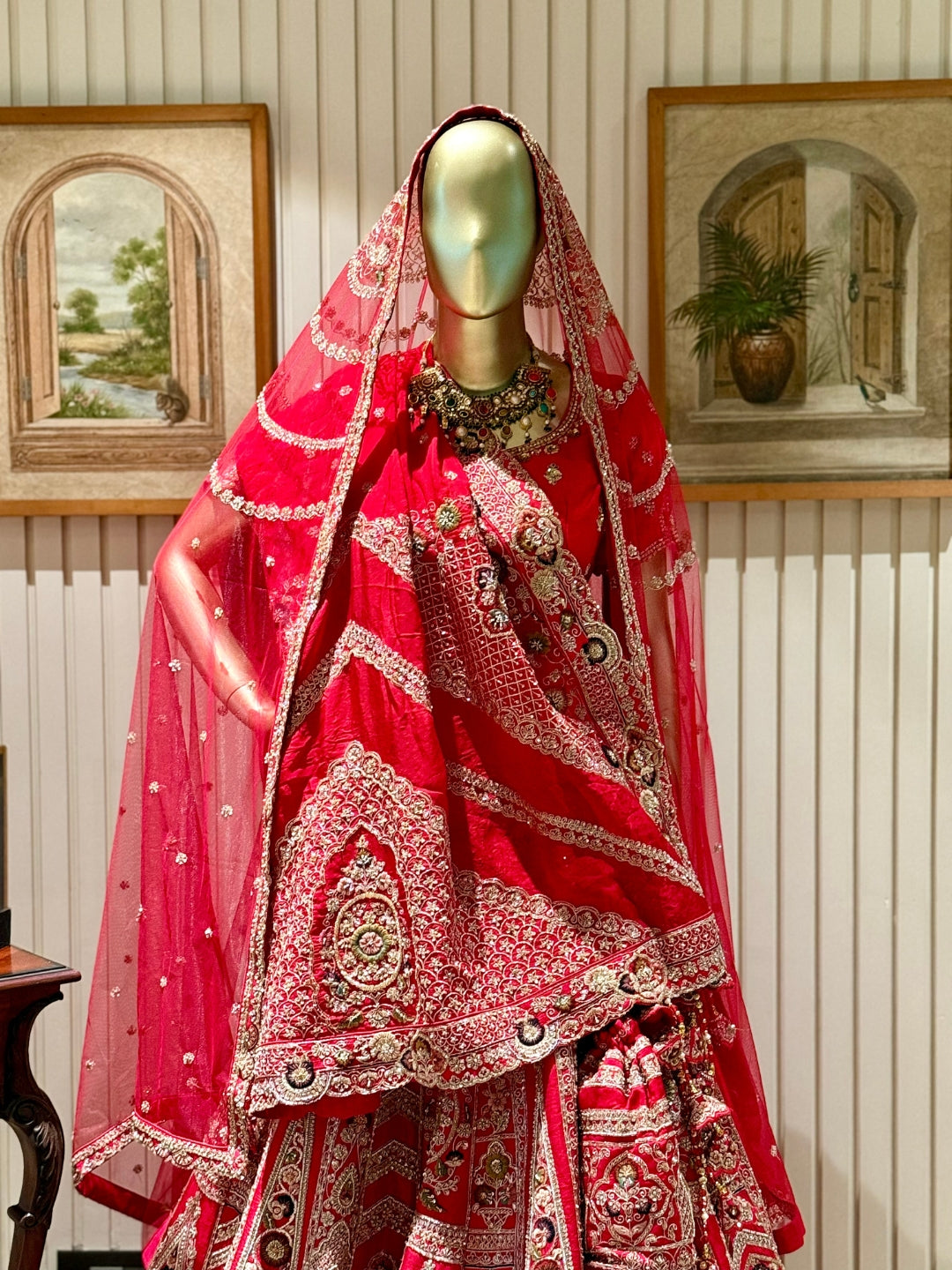 Zardozi Hand-Embroidered and Mirror Work Embellished Bridal Lehenga Choli