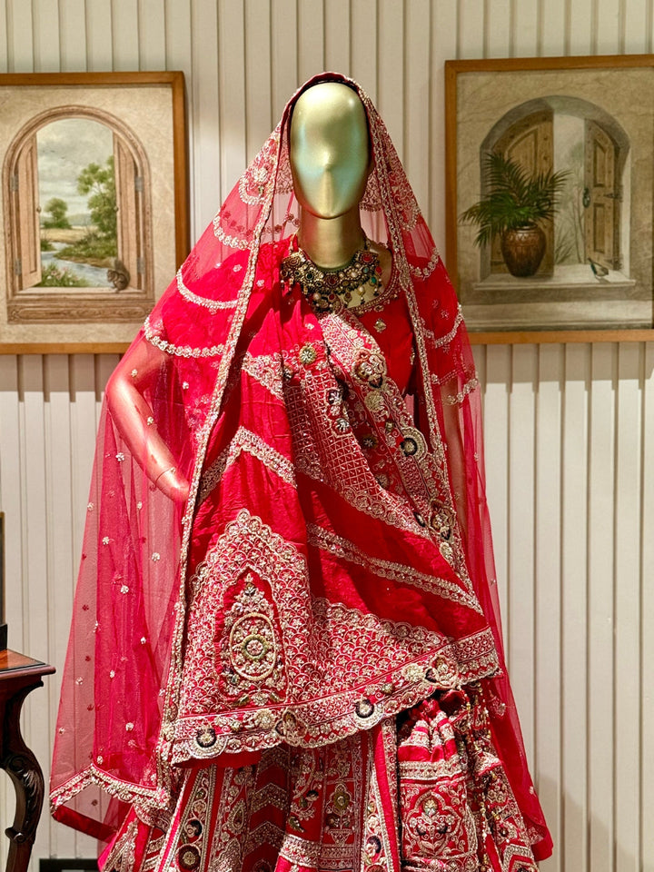 Zardozi Hand-Embroidered and Mirror Work Embellished Bridal Lehenga Choli