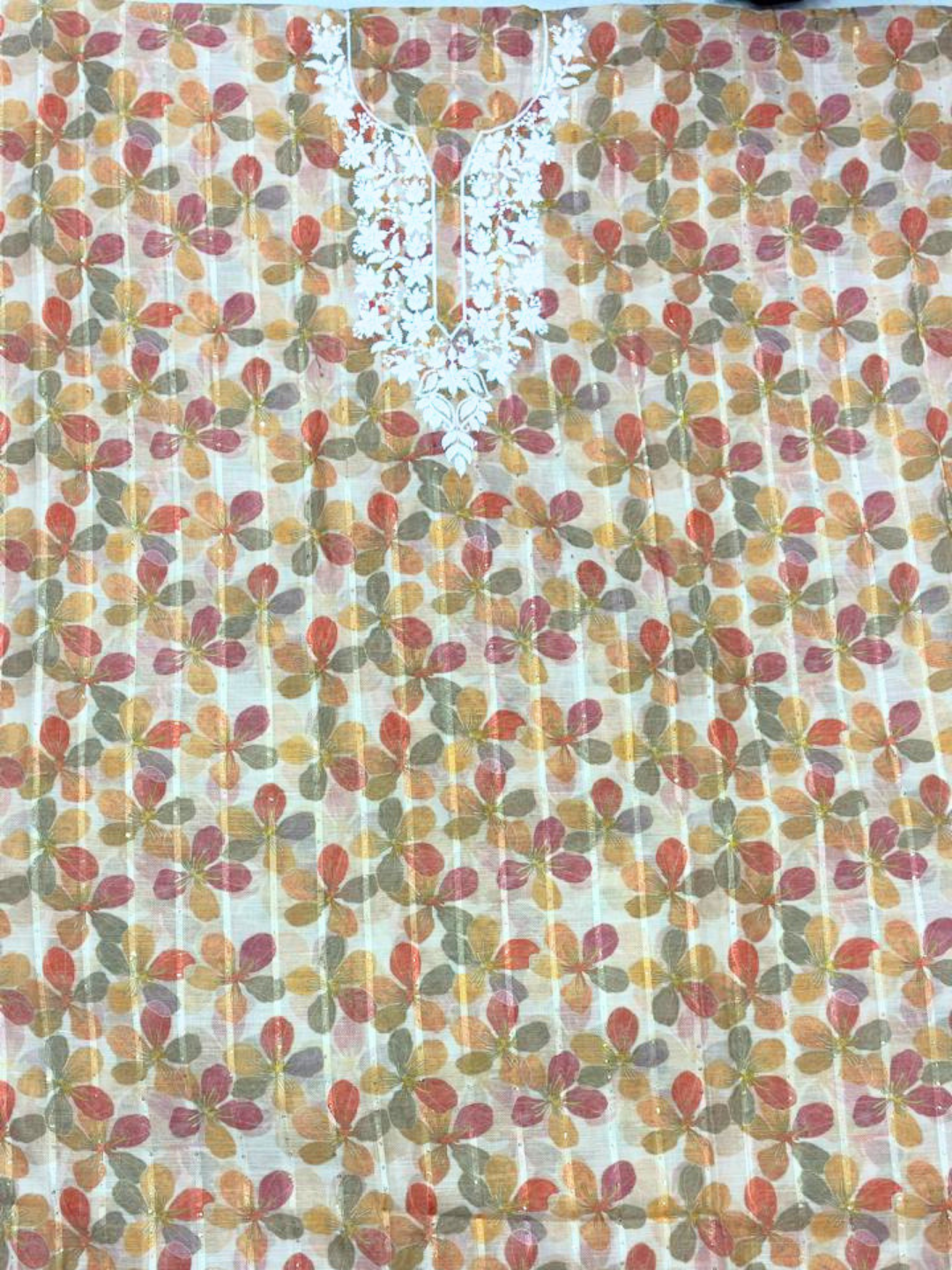 Floral Printed Unstitched Suit with Embroidered Neck Patch