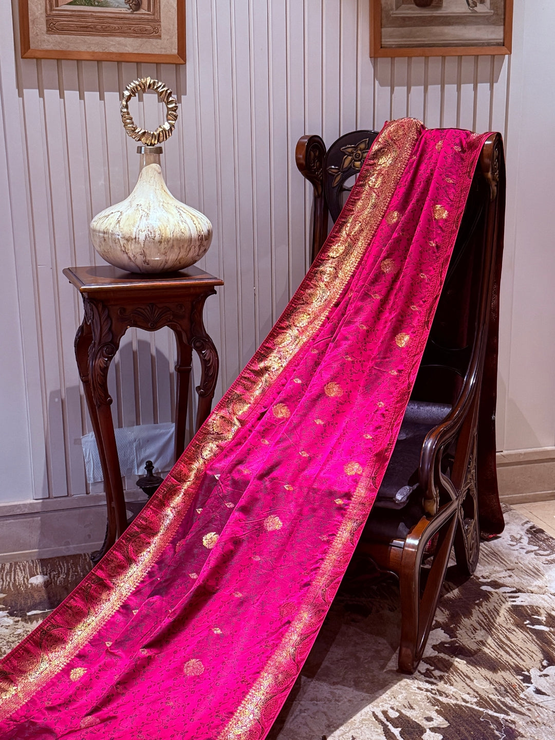 Banarasi Art Silk Saree with Gold Zari Paisleys & Antique Broad Border