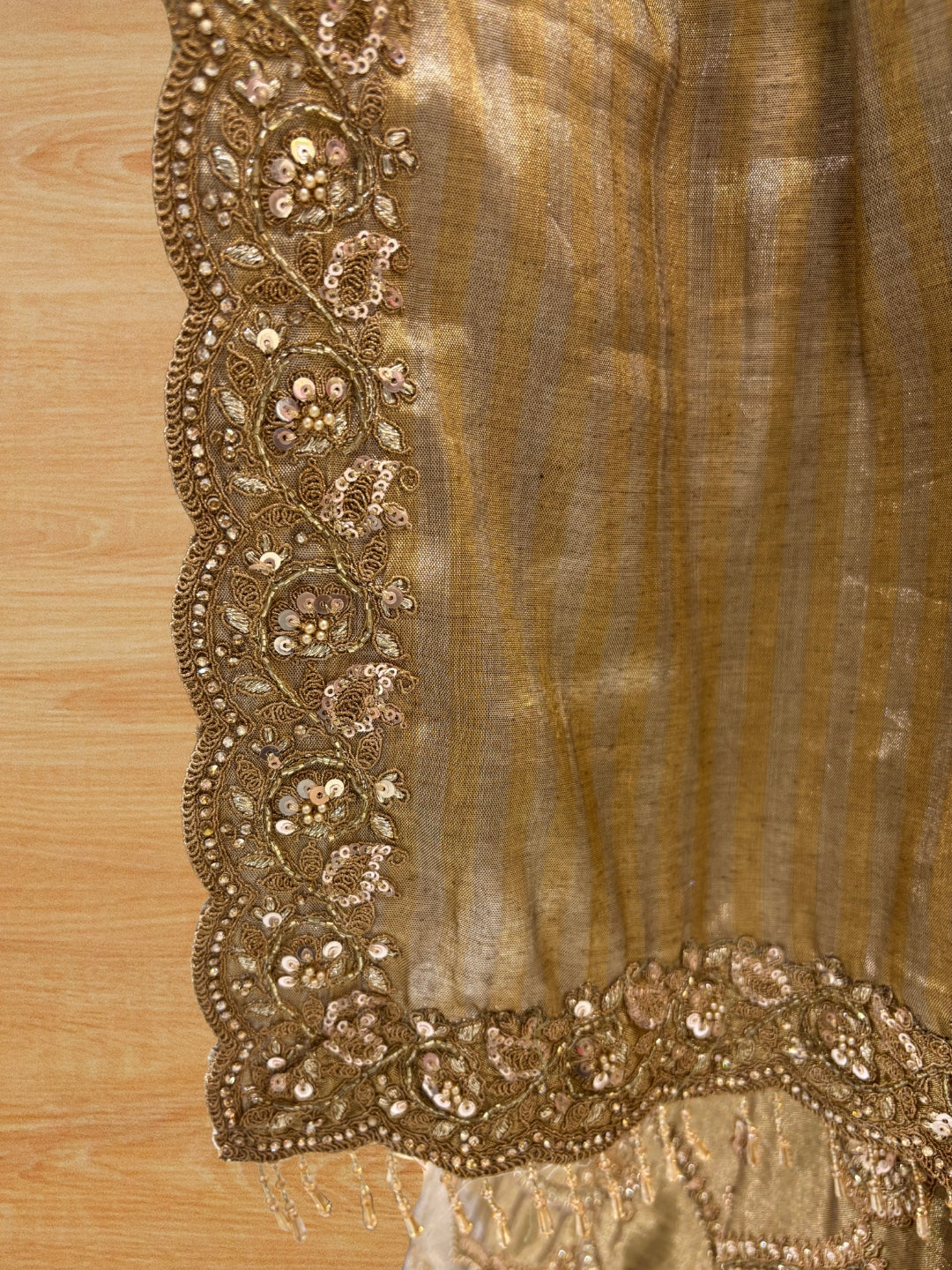 Art silk lehenga set with heavy zari, sequin embroidery & scalloped dupatta.