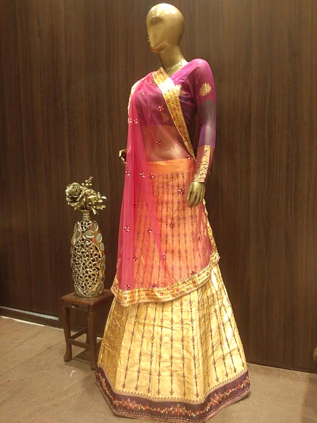 Cream Semi-Stitched Lehenga with Contrast Border Resham Embroidery