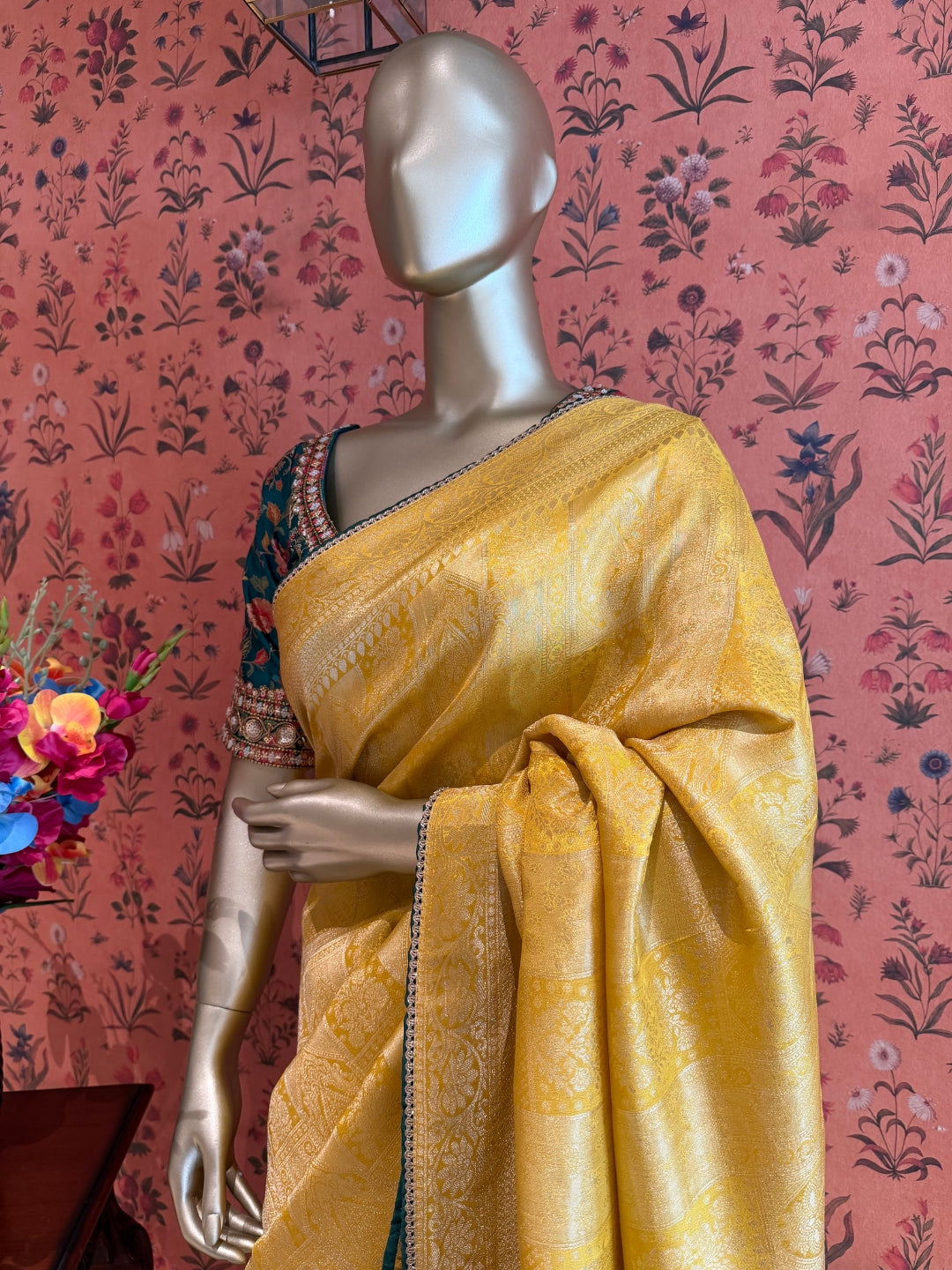 Yellow Jacquard Silk Woven Zari Saree with Slim Embellished Border for Festive Haldi Wear.