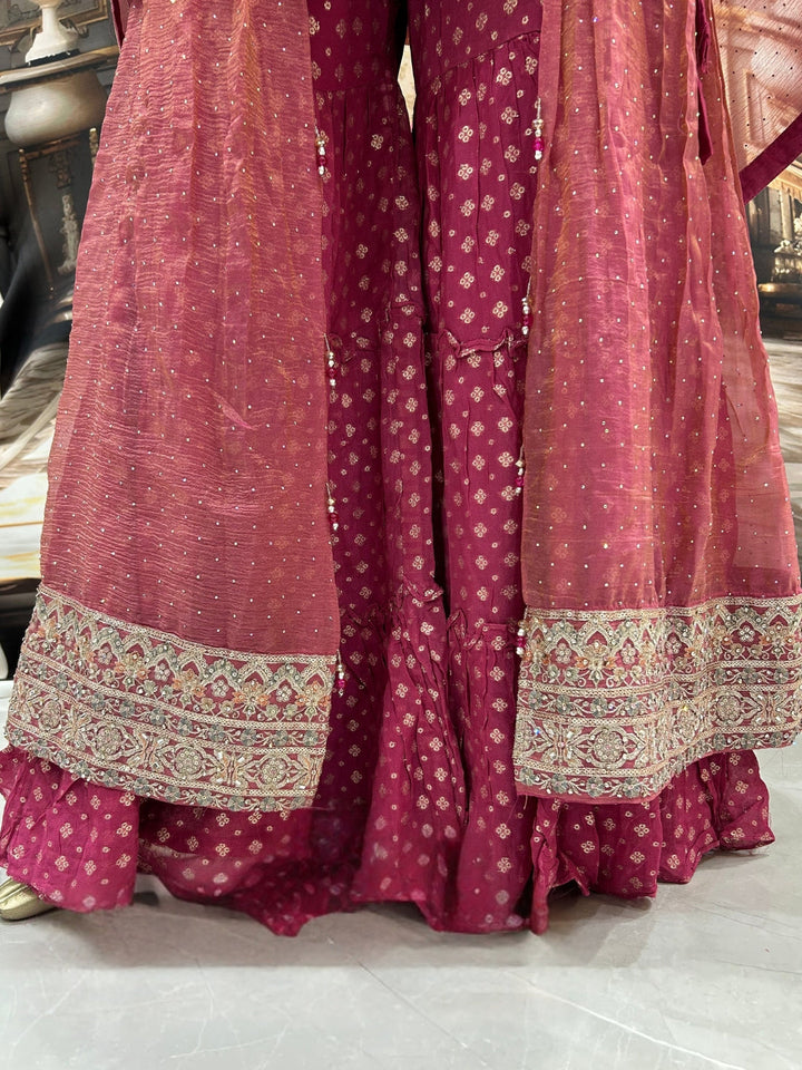 Mauve Pink Gharara Set with Zari, Sequin & Resham Embroidery and Pearl Detailing