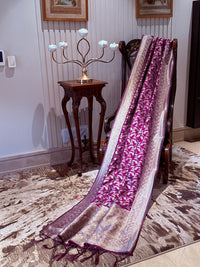 Banarasi Art Silk Saree with Antique Gold Floral Jali & Wide Brocade Border