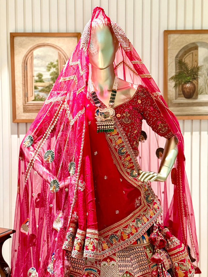 Handcrafted Zari, Mirror Work & Traditional Motifs Embroidered Lehenga Choli Set with Dupatta
