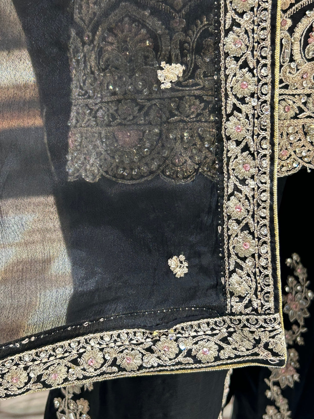 Black Suit Set with Zari, Resham, Sequin & Pearl Embroidery, Floral & Medallion Motifs