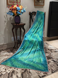 Ombre Shimmer Saree with Silver Sequin Buttas & Dual-Tone Woven Border