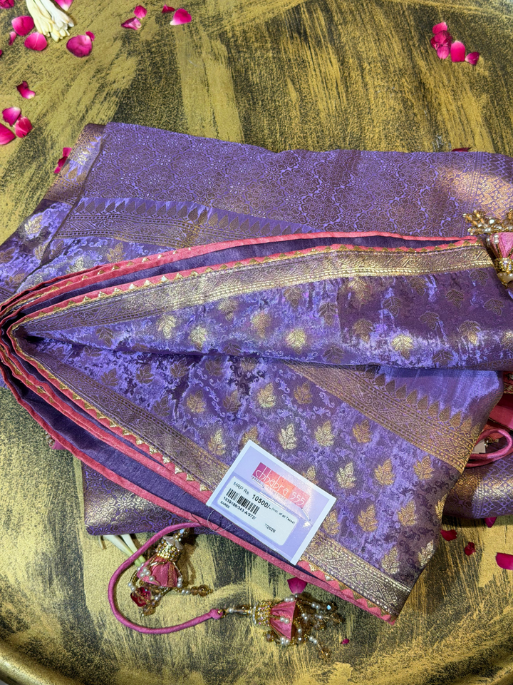 Banarasi Silk Heavy Zari Woven Floral Jaal Saree with Heavy Zari &amp; Sequin Embroidered Blouse