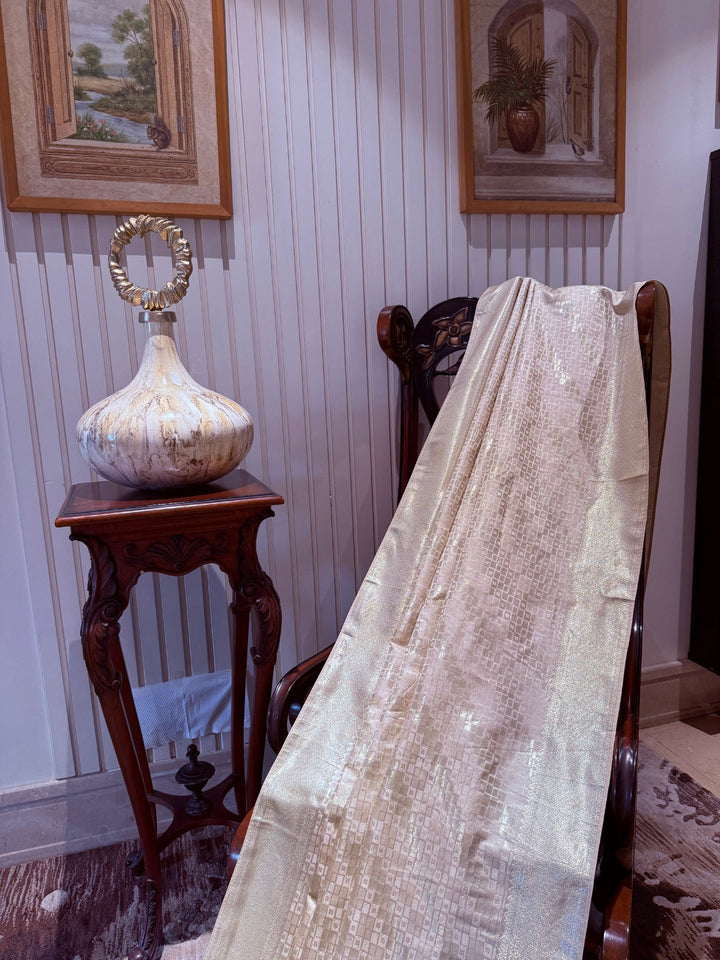 Banarasi Art Silk Saree with Geometric Squares & Wide Self-woven Border