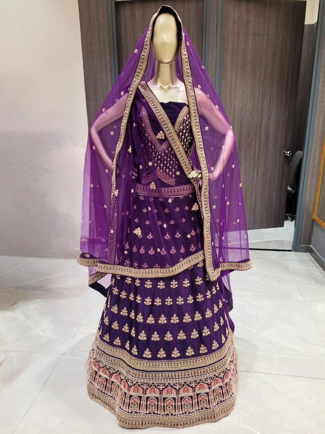 Zari, Sequin & Resham Embroidery Work Lehenga With Unstitched Blouse & Dupatta