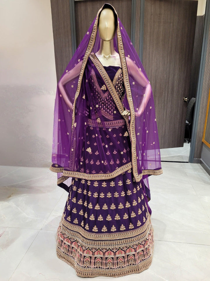 Zari, Sequin & Resham Embroidery Work Lehenga With Unstitched Blouse & Dupatta