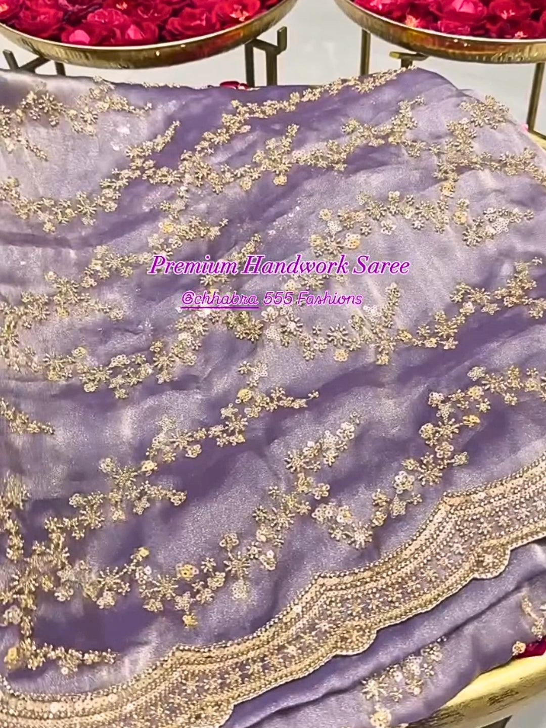 Lavender Premium Handwork Saree with Intricate Floral Sequin Embroidery & Heavy Embellished Border