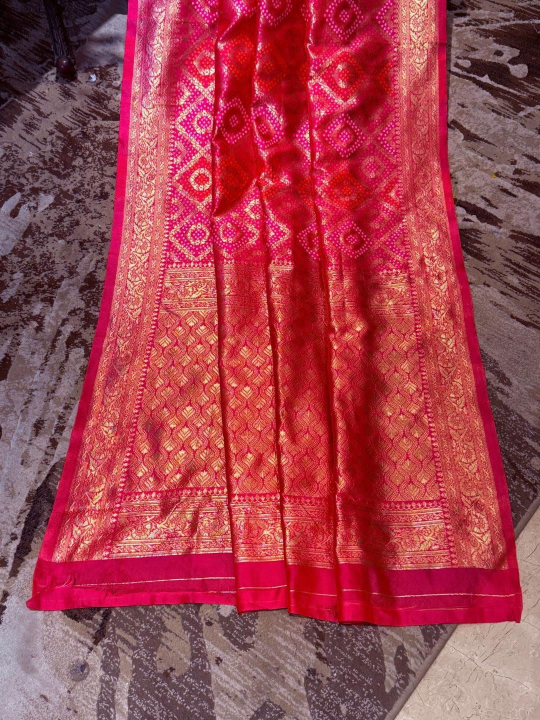 Banarasi Art Silk Saree with Geometric Diamond Weave, Zari Brocade Border