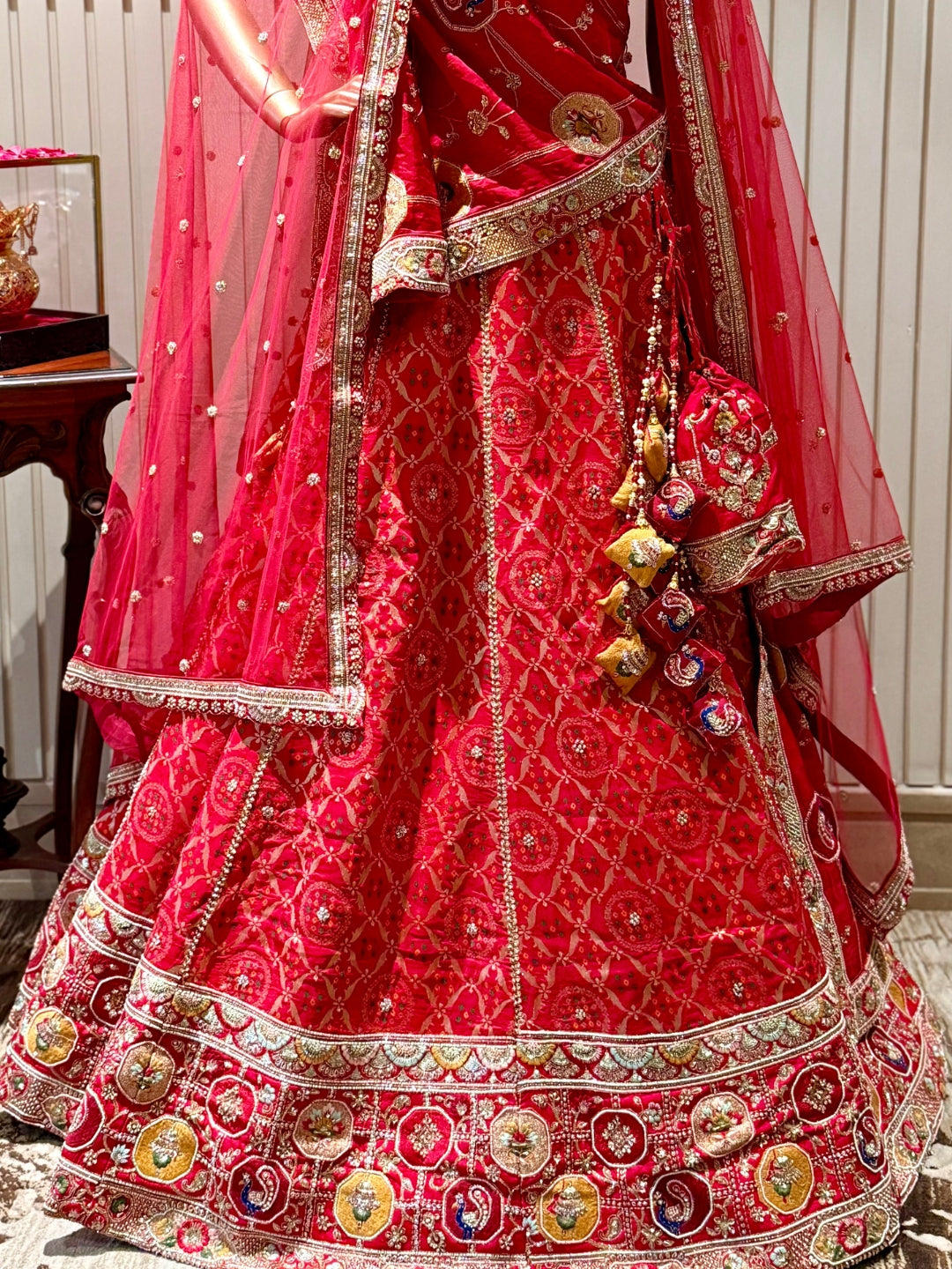 Heavy Embroidery Lehenga Choli Set with Dupatta, Potli Bag & Latkan Detailing