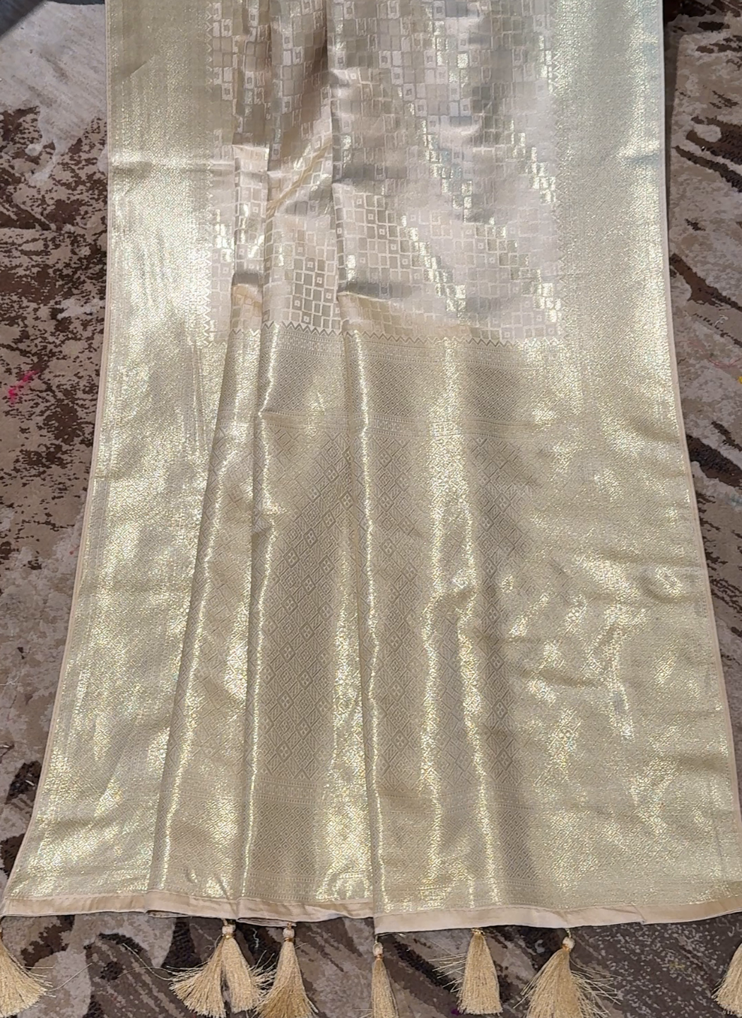 Silk Heavy Zari Woven Geometric Jaal Saree with Zari Woven Border