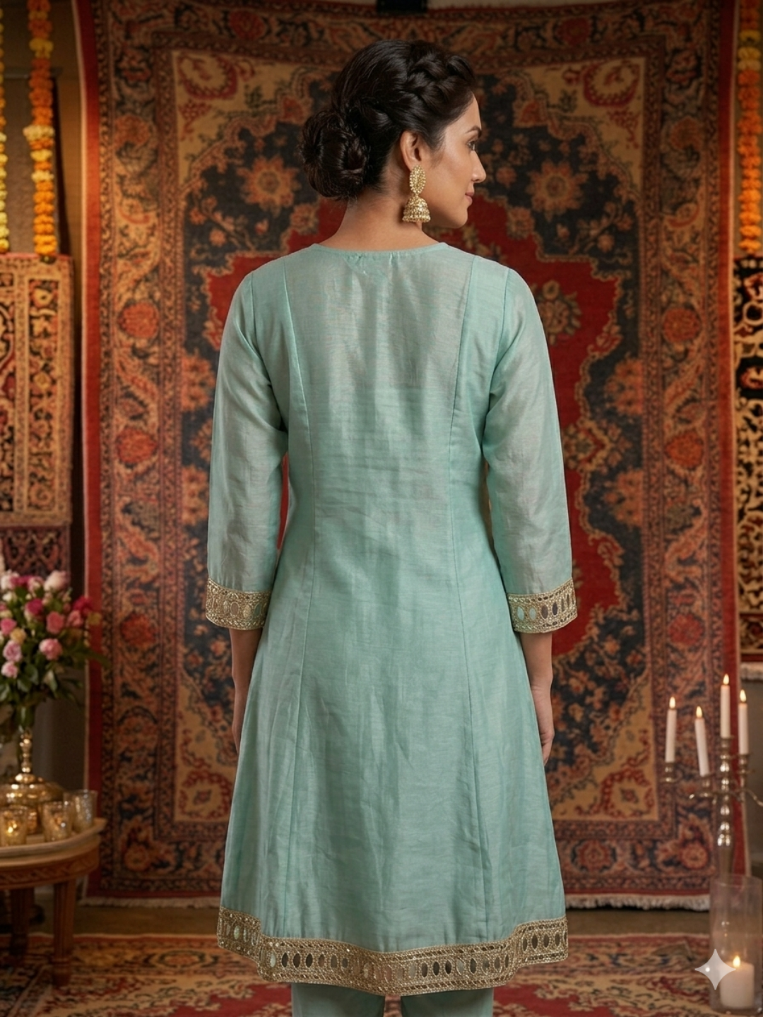 Mirror Work Silk Kurta with Sharara and Dupatta with Mirror Embroidered Pattern