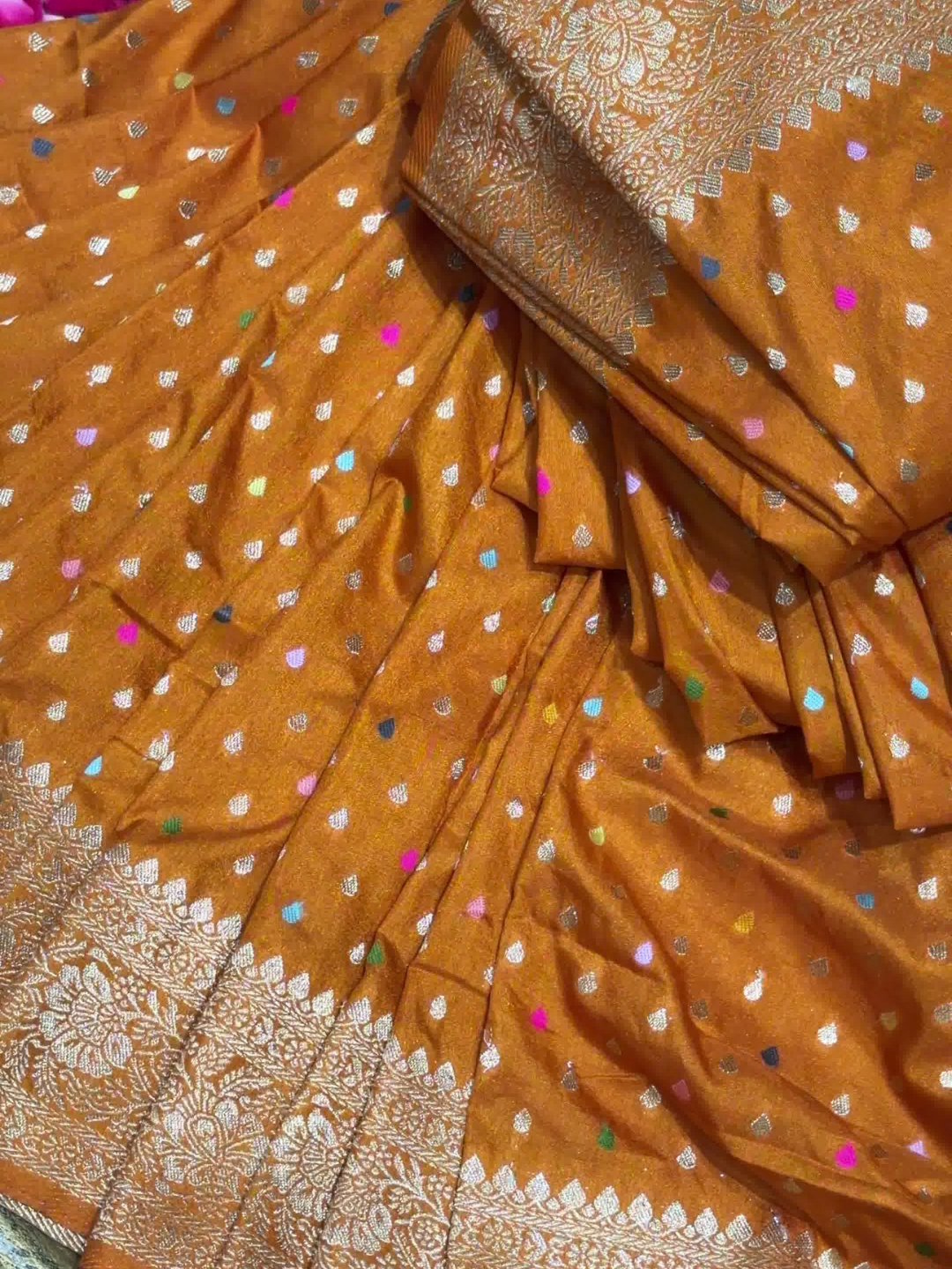 Mustard Banarasi Silk Woven Booti Saree with Multicolor Paisley Pallu