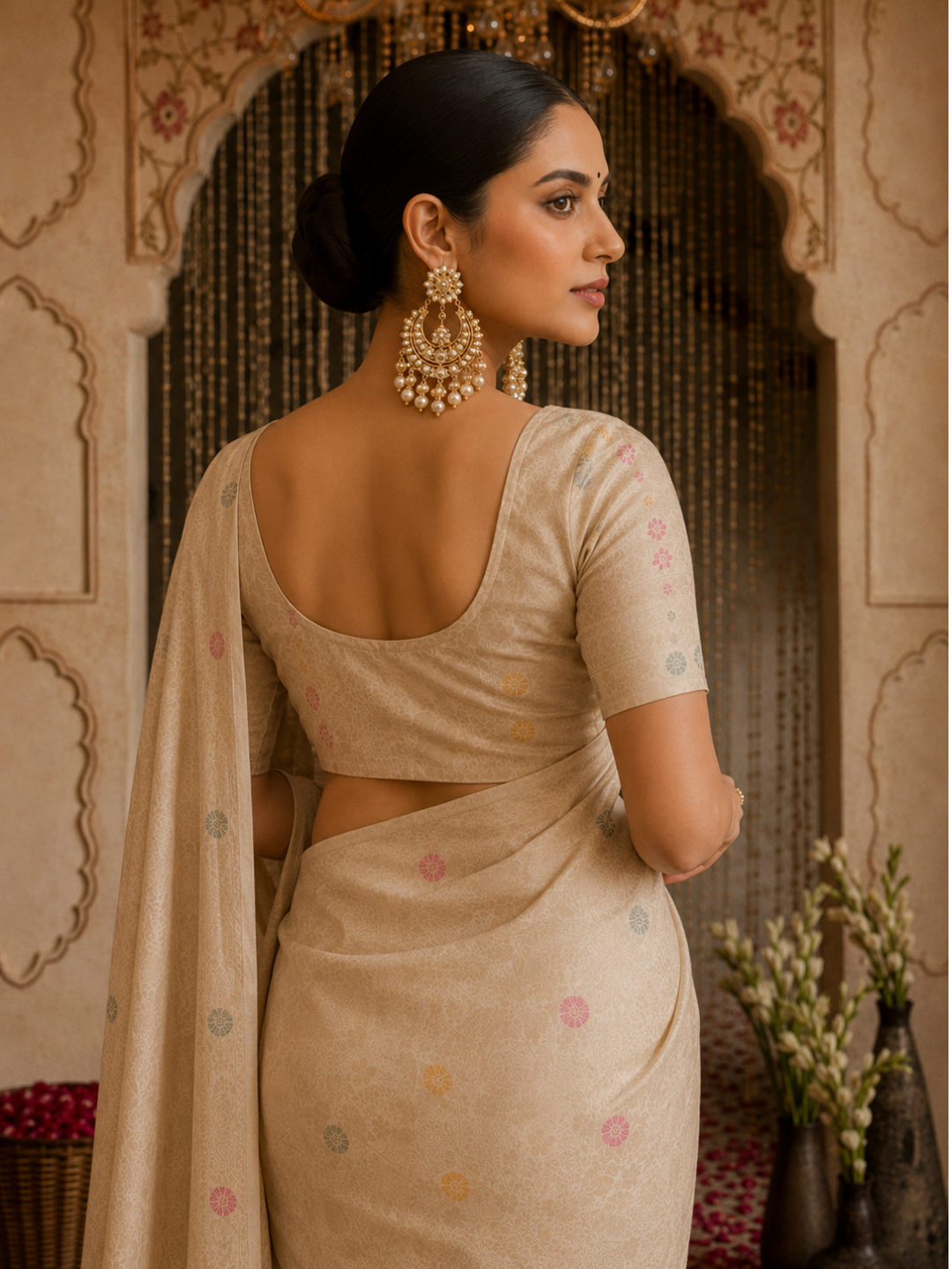 Banarasi Silk Meenakari Zari Jaal Woven Saree with Blouse Piece in Ivory