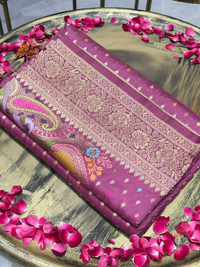 Purple Banarasi Silk Woven Booti Saree with Multicolor Paisley Pallu