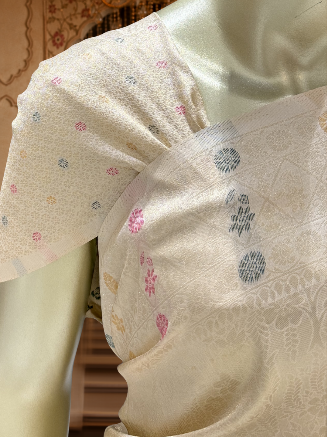 Banarasi Silk Meenakari Zari Jaal Woven Saree with Blouse Piece in Ivory