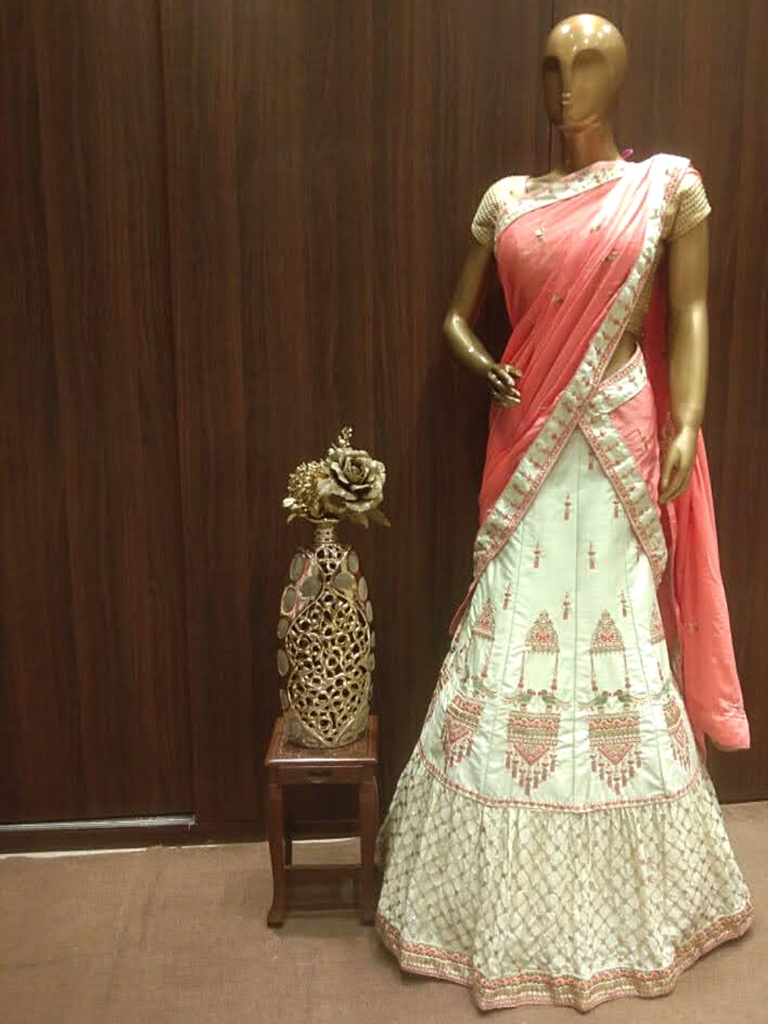 Aqua Blue Semi-Stitched Silk Lehenga Set with Contrast Crepe Dupatta & Resham Embroidery